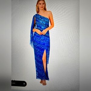 Woman beat it one shoulder gown